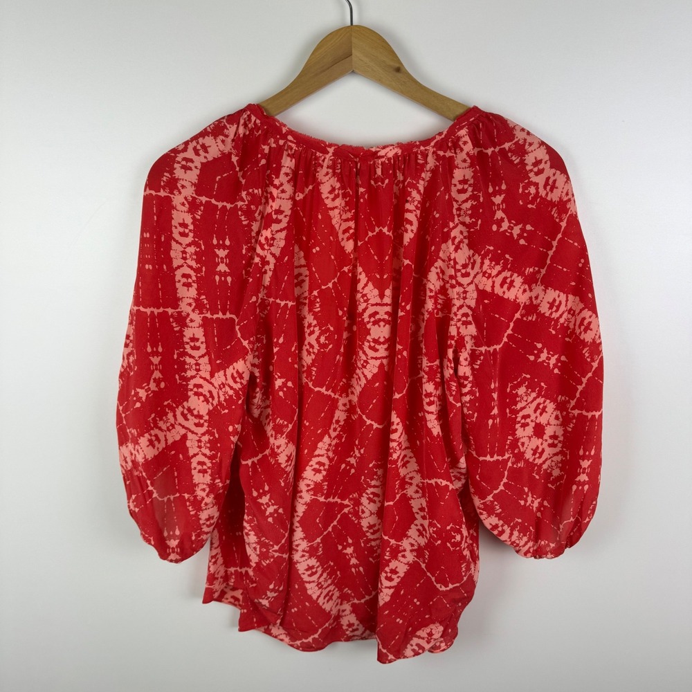 Rebecca Taylor 100% Silk Red Tie‎ Dye Print Blouse Size 6 Lightweight Sheer Chic - Picture 3 of 9